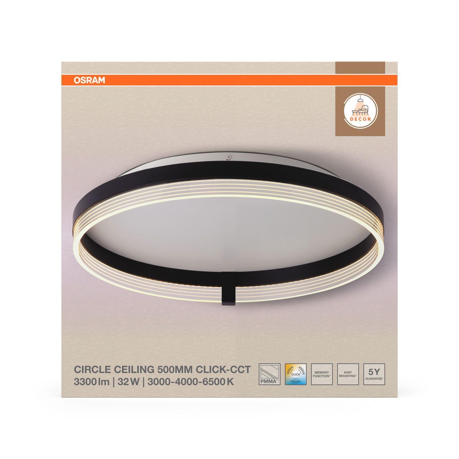 Licht-Erlebnisse LED Deckenleuchte Metall Schwarz Weiß CCT Wohnzimmer Schlafzimmer Flur modern gemütlich B:50 cm elegant Deckenlampe Büro