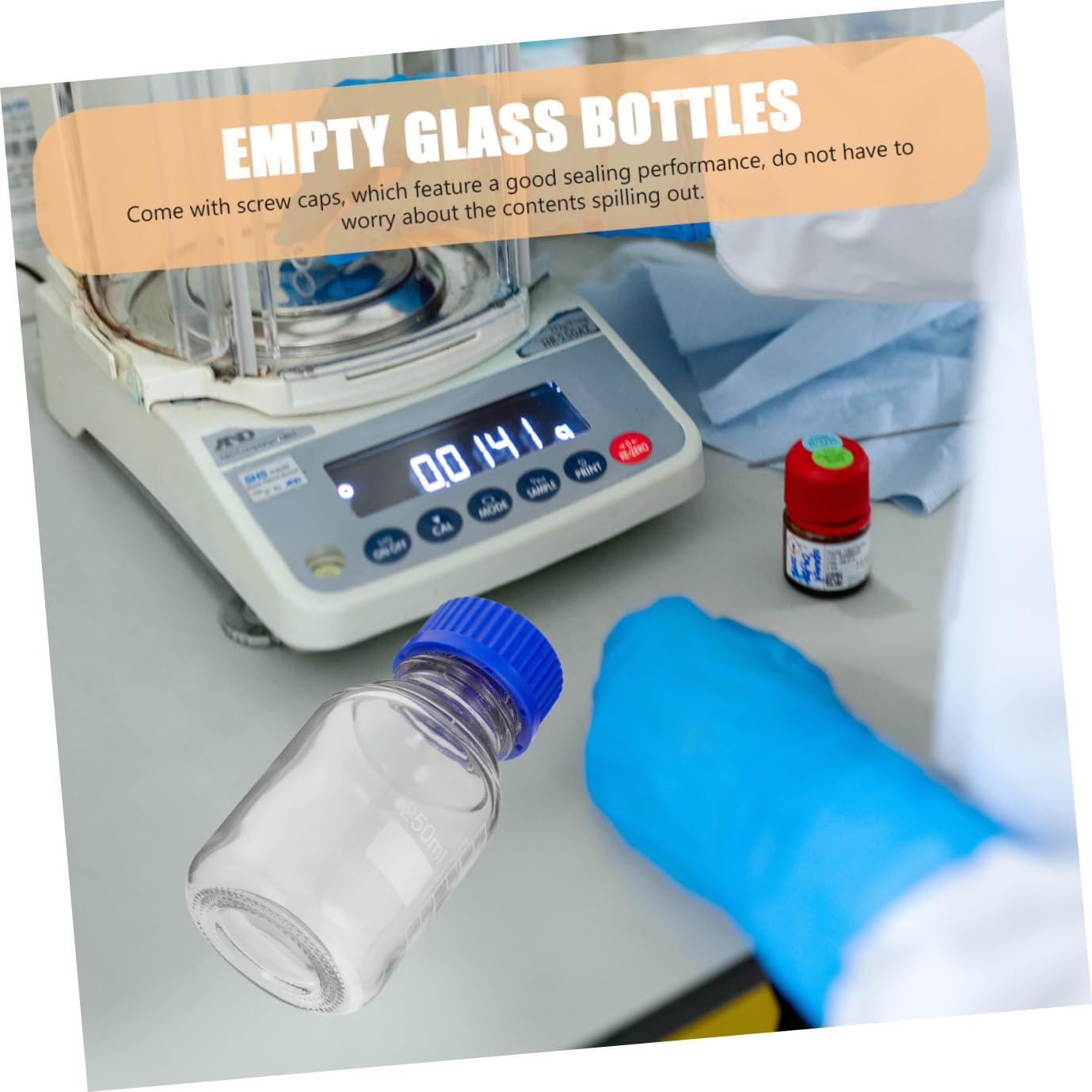 PLAFOPE 4 Pezzi Bottiglia di Reagente Graduata 250ml in Vetro con Tappo a Vite Blu Resistente alla Rottura e Lavabile per Laboratorio e Applicazioni in Classe