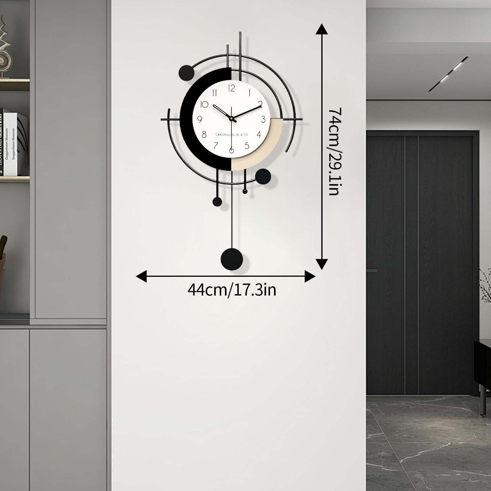 Wanduhr Modern Kreativ Große Wanduhr ohne Tickgeräusche Metall + Holz Dekorative Wanduhren Minimalistisch Art Deco Batteriebetrieben Pendeluhr für Wohnzimmer Schlafzimmer Büro Küche (Large)