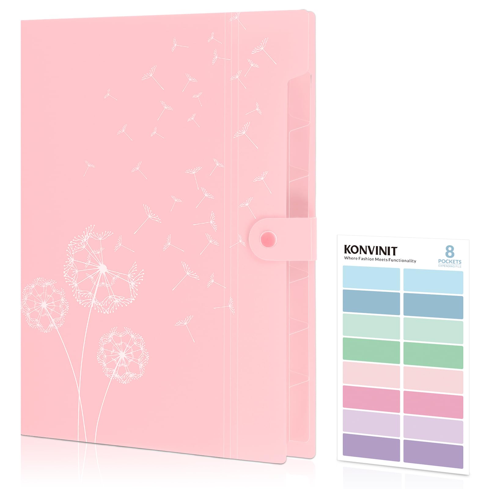 KONVINIT Document Folder A4 Expandable Expanding Folder A4 Folder with 5 Pockets Document Sorting Folder with Closure Button File Folder Office School Folder Organiser, Pink