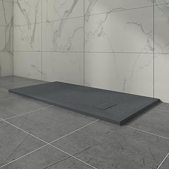 Aquariss SMC Slate Effect Shower Enclosure Tray 1400x700mm Rectangular Wetroom Shower Base Anthracite