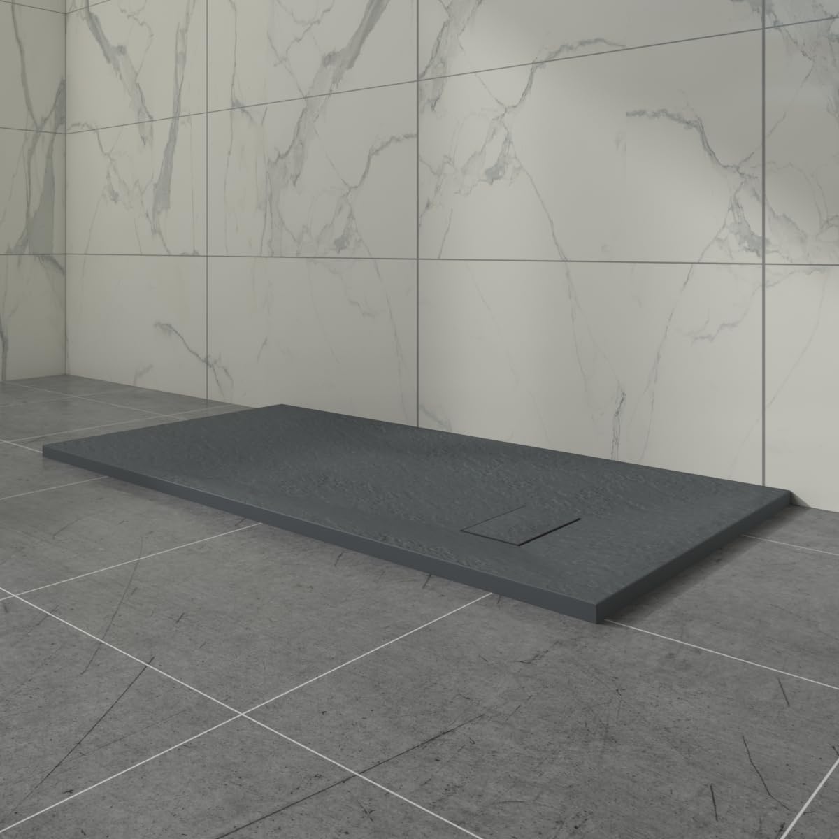 Aquariss SMC Slate Effect Shower Enclosure Tray 1400x700mm Rectangular Wetroom Shower Base Anthracite