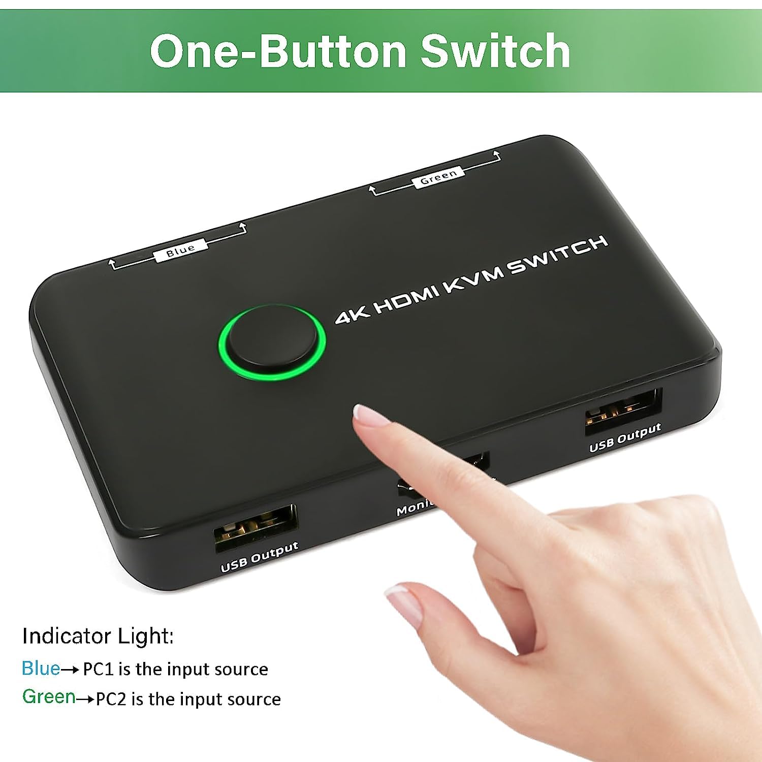 4K@60Hz Commutateur KVM Switch HDMI 2 Port, Switch KVM USB pour brancher 2 PC sur 1 écran & 2 périphériques USB2.0, avec 2 câbles USB et 2 câbles HDMI