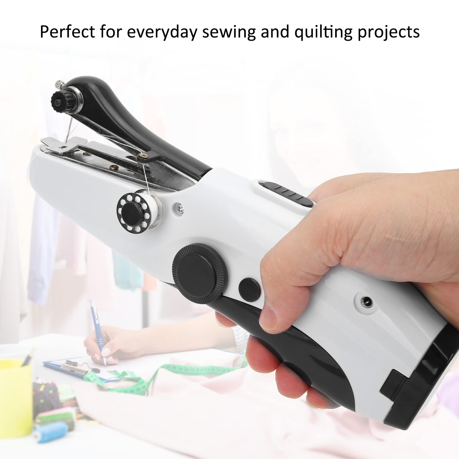 Macchina da Cucire Portatile, Macchina da Cucire Portatile, Mini Dispositivo di Cucito Cordless, Facile da Usare e Punto Veloce, Macchina da Cucire Doppia Elettrica per Vestiti da Cucire(Nero)