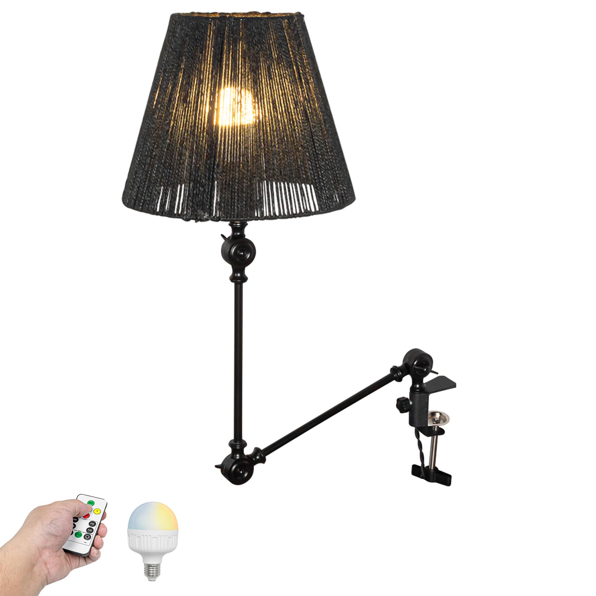 Wiederaufladbar Klemmleuchte mit Fernbedienung, Einstellbar Clip auf Schreibtisch Leselampe,Dimmbar Clamp Nachttischlampe mit Flexarm für Schreibtisch Nachttisch Regal TD0754