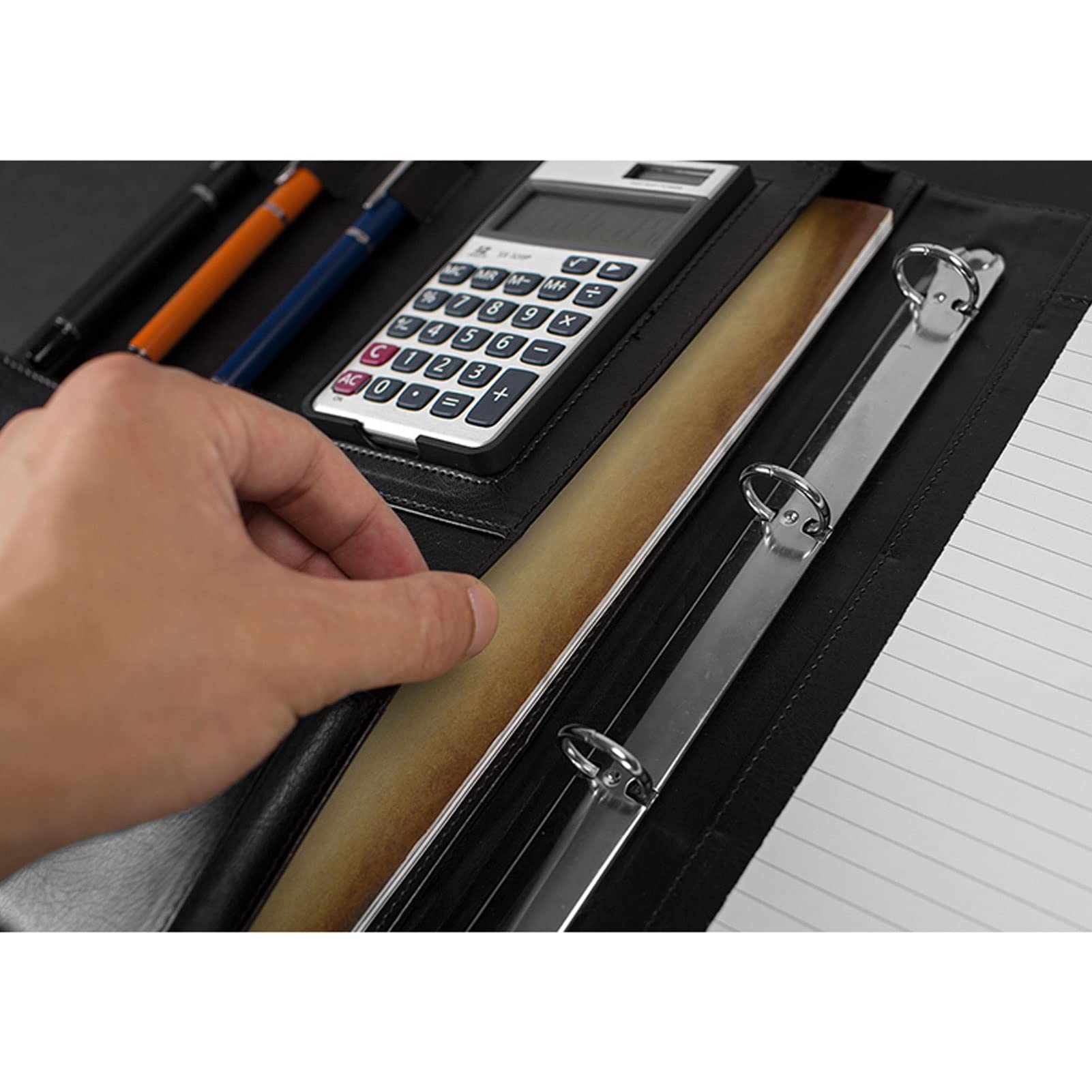 Porte Documents A4 Padfolio Portefeuille Dossier De Conférence Multifonctionnel Business Executive avec Poche pour Document pour Femmes Hommes (Color : Black)