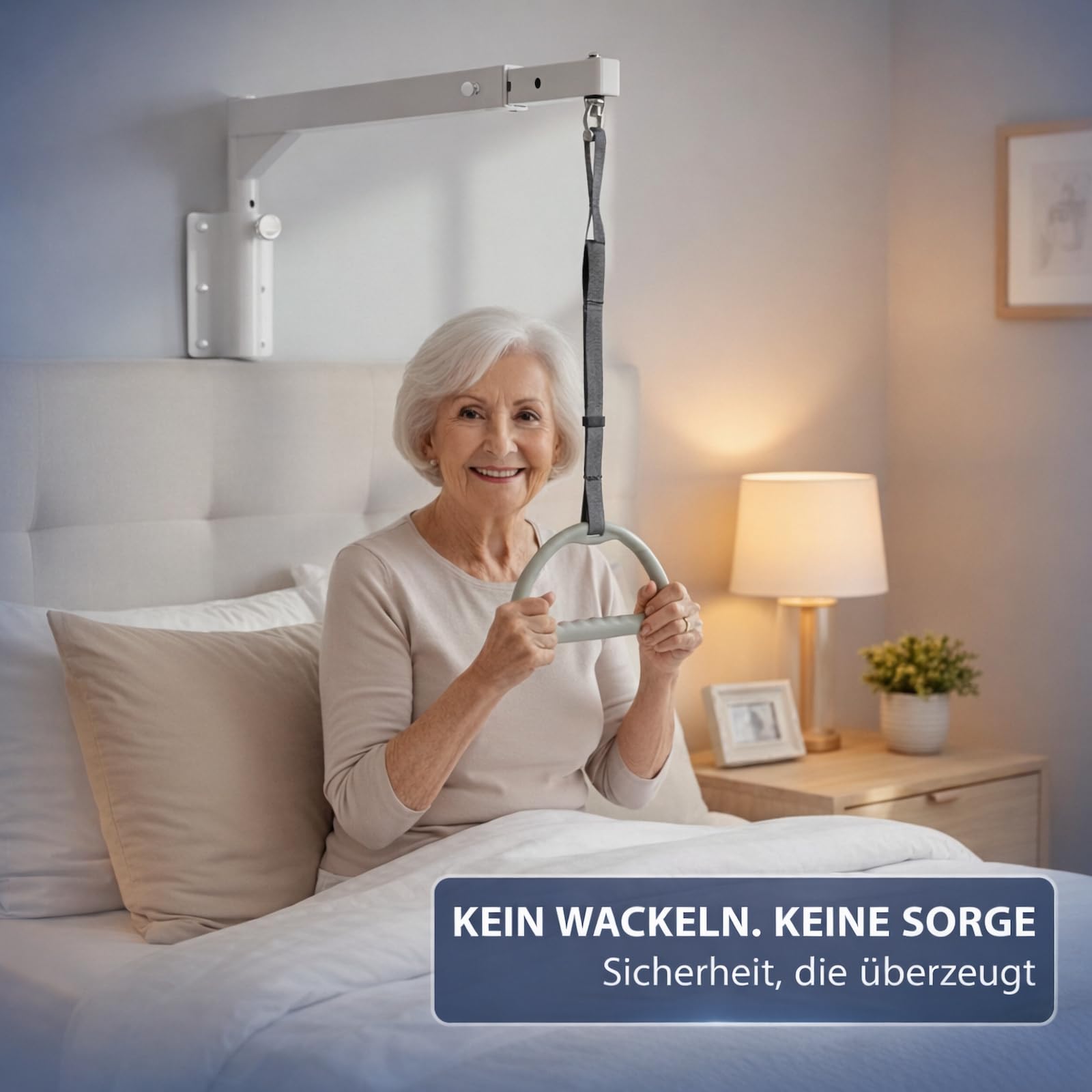 Bettgalgen Aufrichthilfe Bettaufrichter weiß – stabile Aufstehhilfe inkl. Triangelgriff | Schwerlast | Höhenverstellbarer
