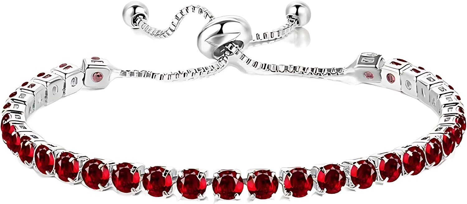 Adjustable Crystal Tennis Bracelet for Women – Elegant Birthstone Charm Jewelry, Premium Sparkly Bracelet Gift for Mom, Wife & Girlfriend