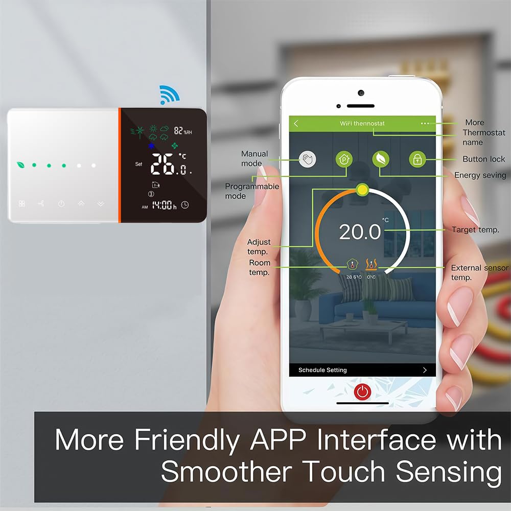 Termostat Wi-Fi - Programowalny termostat z ekranem dotykowym do ogrzewania lub klimatyzacji - pilot zdalnego sterowania z telefonu komórkowego kompatybilny z Alexą, Google Home i IFTTT