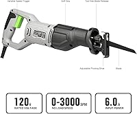 Vista 4 de Sierra de vaivén, sierra recíproca con cable de velocidad variable de 6 amperios 3000SPM con longitud de carrera de 4/5 pulgadas, profundidad