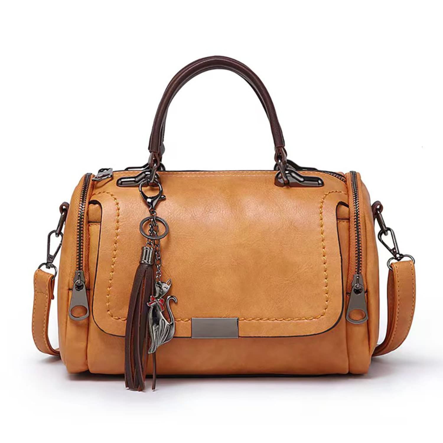 Vintage Boston Fashion Tassel Zipper Crossbody Satchel Bag for Working Women and Girls | Retro PU Leather Woman Bag for Ladies - Women Handbags-image-9