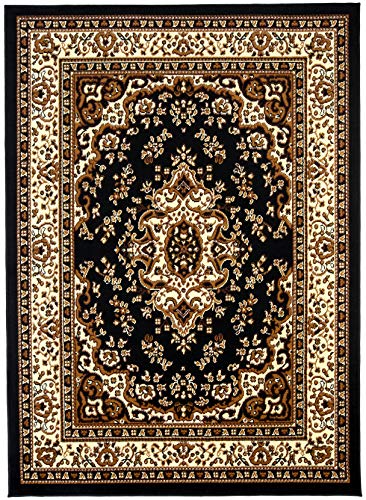 Antep Rugs Kashan King Collection Himalayas Oriental Polypropylene Indoor Area Rug (Black and Beige, 5' x 7')