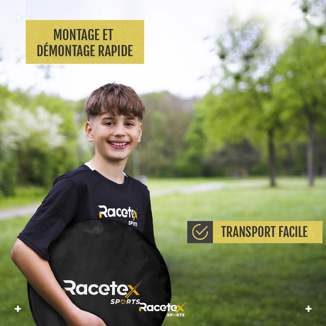 Racetex Lot de 2 buts de football pour enfants avec barres en fibre de verre renforcées, ballon, pompe, ancrage au sol et sac de transport