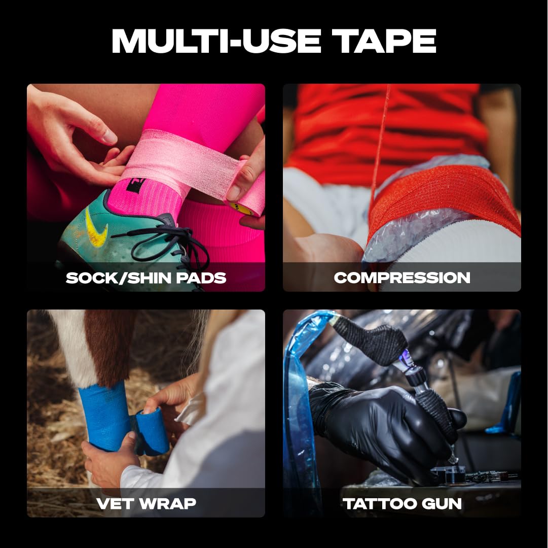 SPORTTAPE Football Sock Tape, 5cm x 4.5m, Dark Green - Self-Adhesive Cohesive Bandage, Compression Wrap & Sports Stretch Tape for Ankles, Joints, Socks, Vet & Pet Wrap for Dogs, Horses - Single Roll