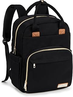 RUVALINO Diaper Bag Backpack, Multifunction Travel Pack Maternity Baby Changing Bags, Large Capacity, Waterproof, Deep Black, Polyester