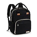 RUVALINO Diaper Bag Backpack, Multifunction Travel Pack Maternity Baby Changing Bags, Large Capacity, Waterproof, Deep Black, Polyester