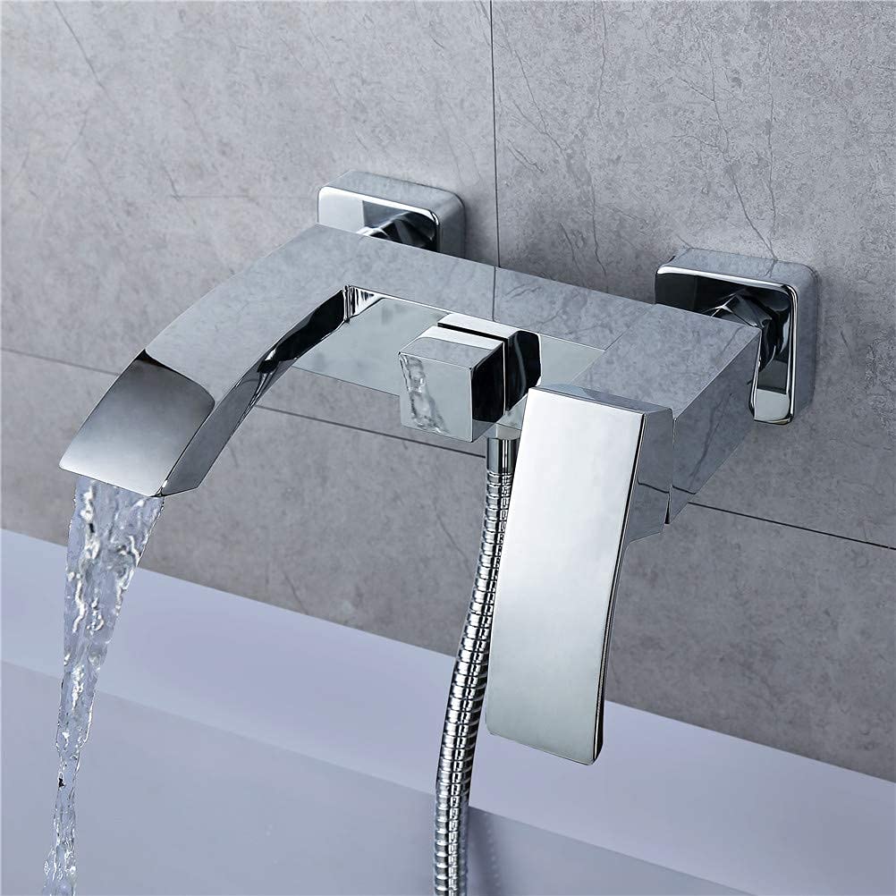 Rubinetti per vasca classici con miscelatore per doccia, rubinetto per vasca monocomando a cascata a parete con doccetta, rubinetti per vasca calda e fredda da bagno in ottone cromato con set di tub