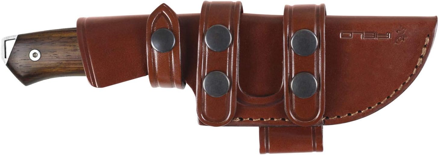iFIELD Bushcraft Hunting Knife Workout EL29106 – 4.2" MOVA Full-Tang Satin Blade with Sawback, Cocobolo Handle, Leather Sheath, Outdoor Camping & Survival Tool