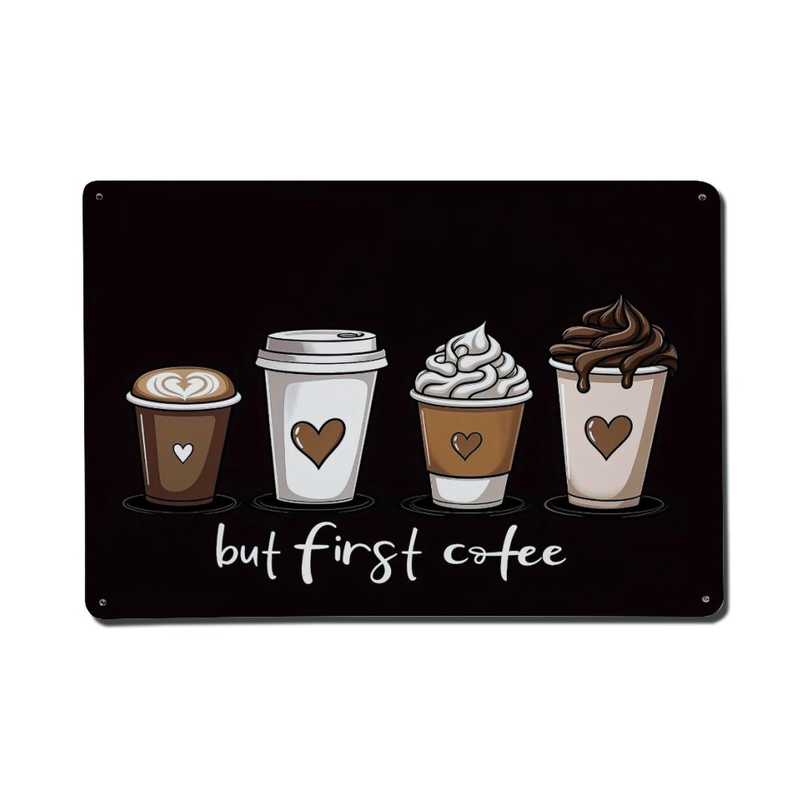 Coffee Cup Heart Design Pattern Metal Tin Sign Plaque