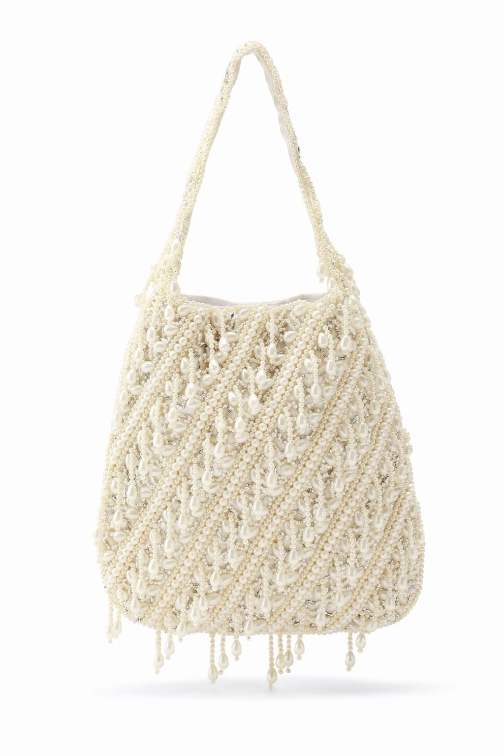 fabbhue Women's Offwhite Pearl Beaded Potli Clutch Bag with Decorative Fringe, Vintage Evening Style, Single Shoulder Strap-picture-31