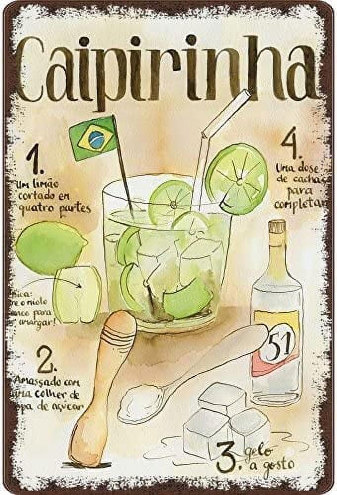 Viewkedt Tin 7276 Metal Plate Signage Cocktail Recipe Recipe Caipirinha Cachaca Brazil Light Background Metal Tin Sign Metal Poster Plaques For Home Living Room Kitchen Cafe Bar Wall Decor 6X8 Inch
