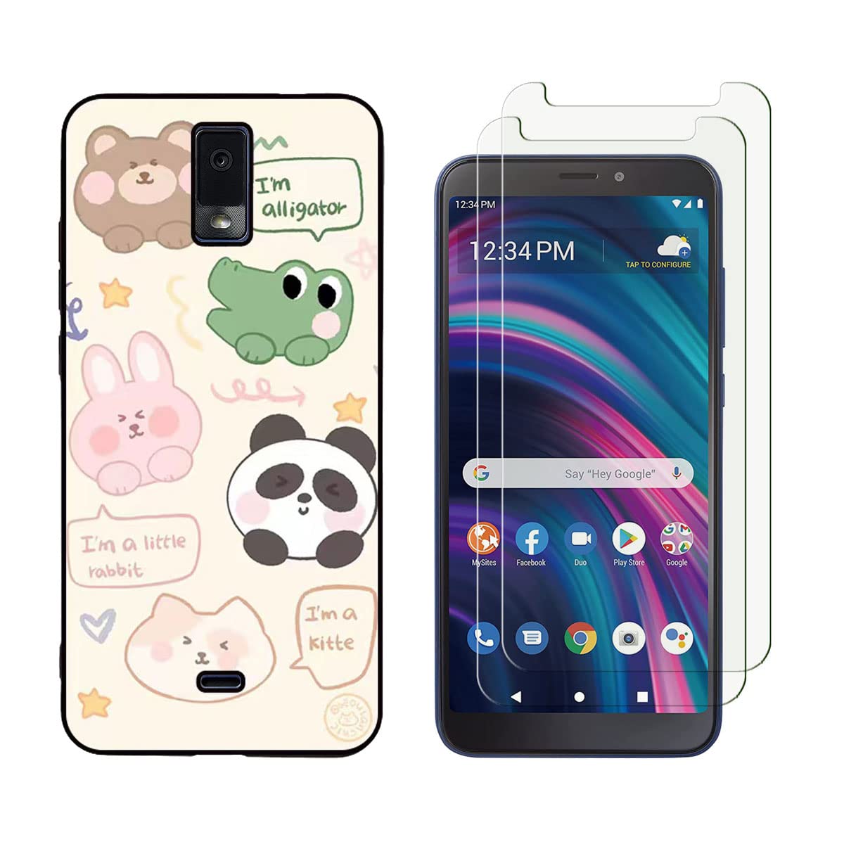 Tonvizern for Blu View 3 B140DL Case with 2 Tempered Glass Screen Protectors, Animals Pattern Design, Slim Shockproof Protective Soft Silicone Phone Case Cover for Girls Women Boys (Animals)