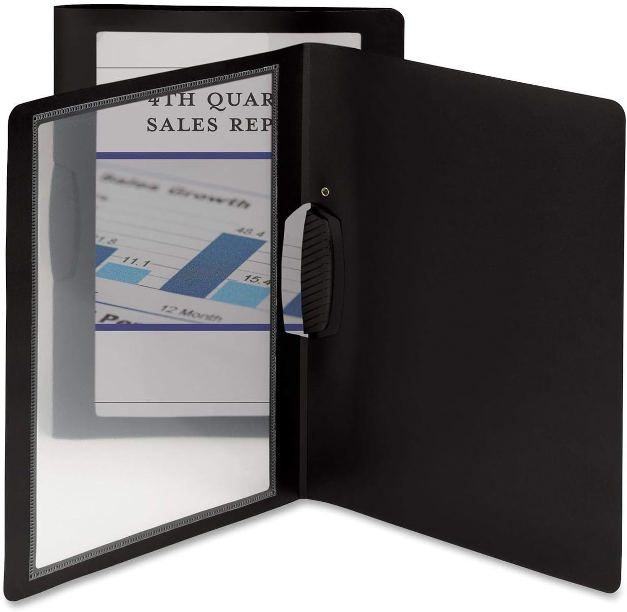 Smead Frame View Poly Report Cover with Swing Clip Side Fastener, 1/2" Capacity, Letter Size, Black/Clear Front, Case of 50 (86043)