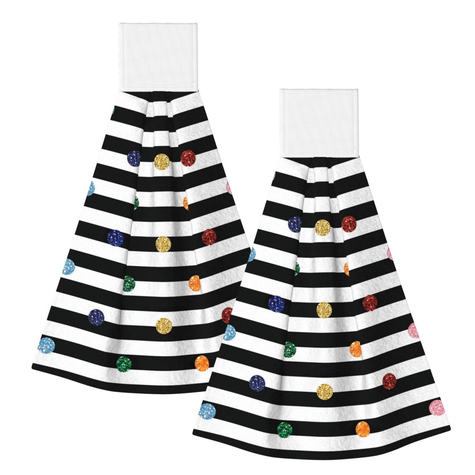 DOPKLNA Rainbow Polka Dot Stripe Black And White Print, 2 Pcs Hanging Coral Fiber Hand Towels for Bathroom, Absorbent Kitchen Towels