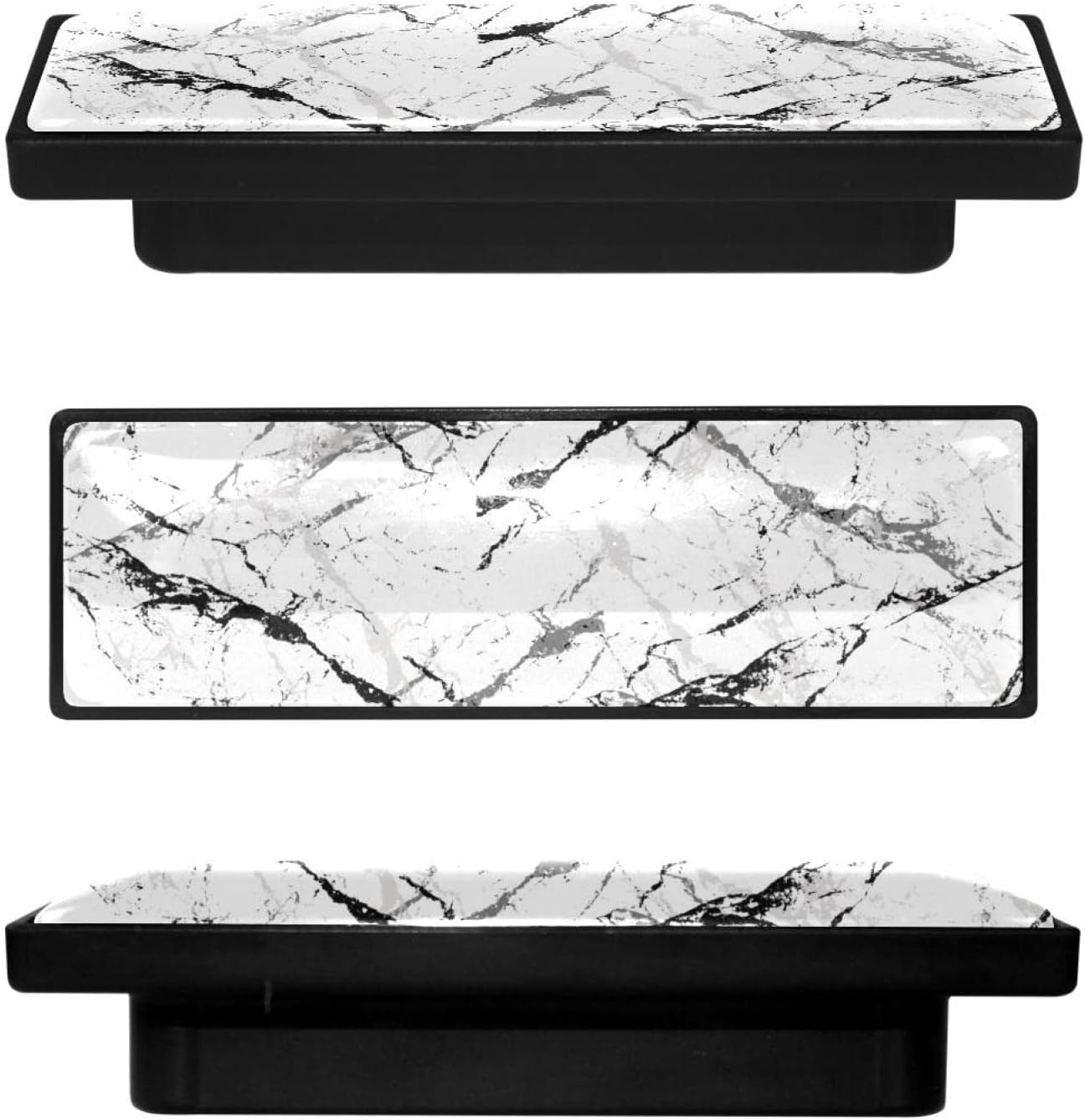 4 Pcs Rectangle Cabinet Handle Cupboard Knob Drawer Pulls Handle Marble Texture Drawer Knobs with Screws Furniture Decor