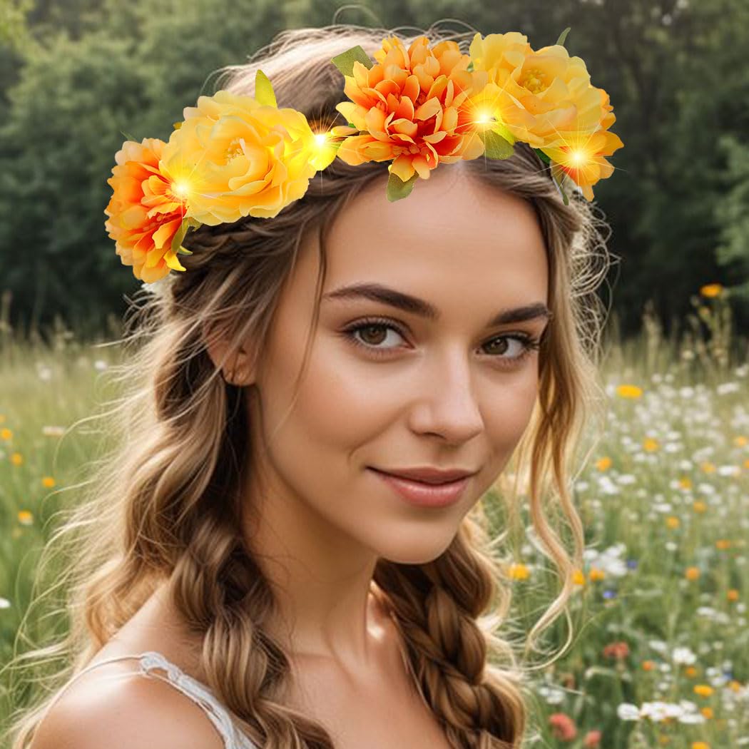 Guyode Couronne De Fleurs Cheveux Réglable Bohème - Couronne Flower Wreath Mariée Enfant