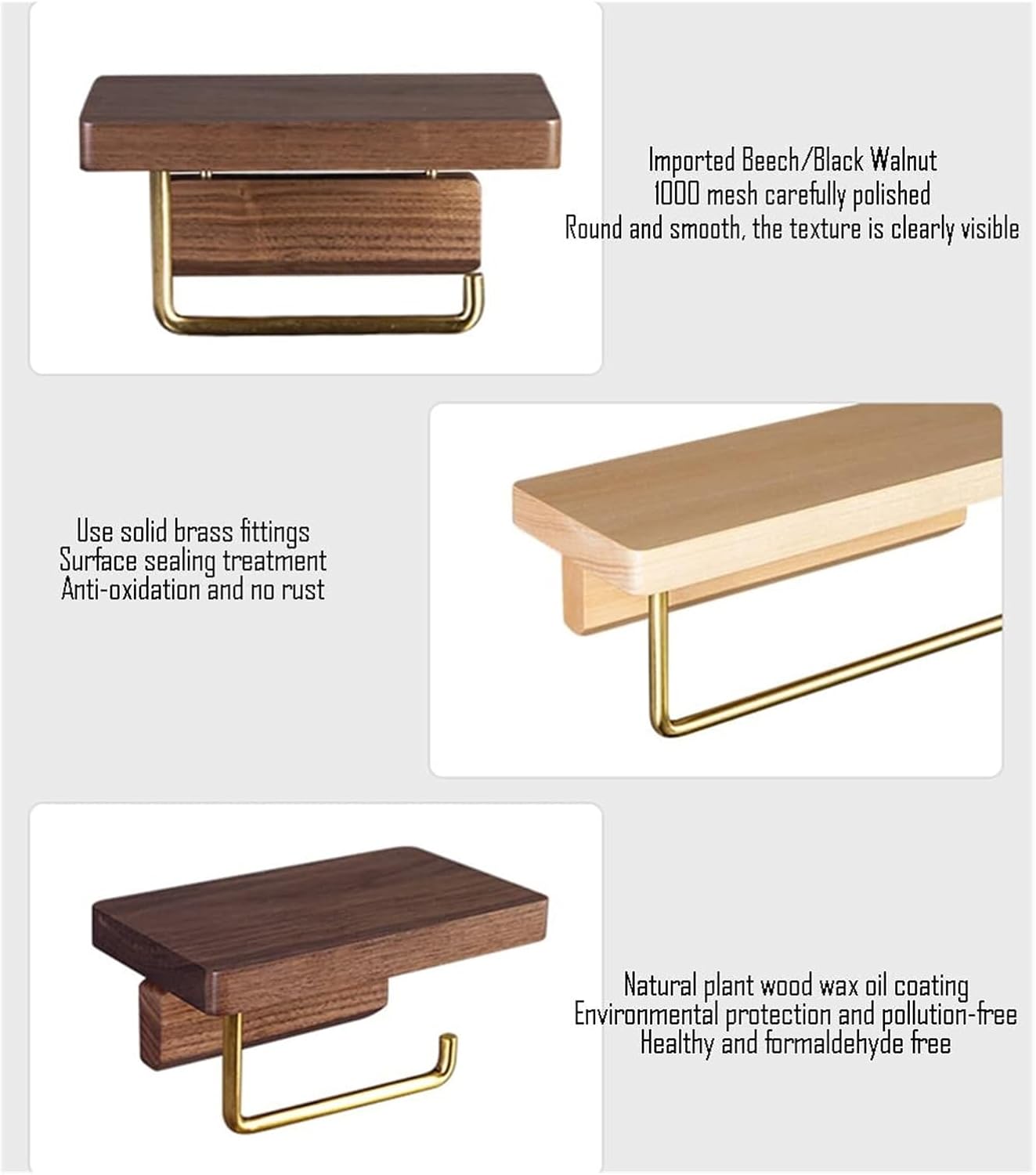 Bathroom Tissue Holder Wood Kitchen Roll Holder with Shelf Wall Mounted Kitchen/Bathroom Toilet Paper Bathroom Tissue Shelf Wall Mounted(Beech,18cm)