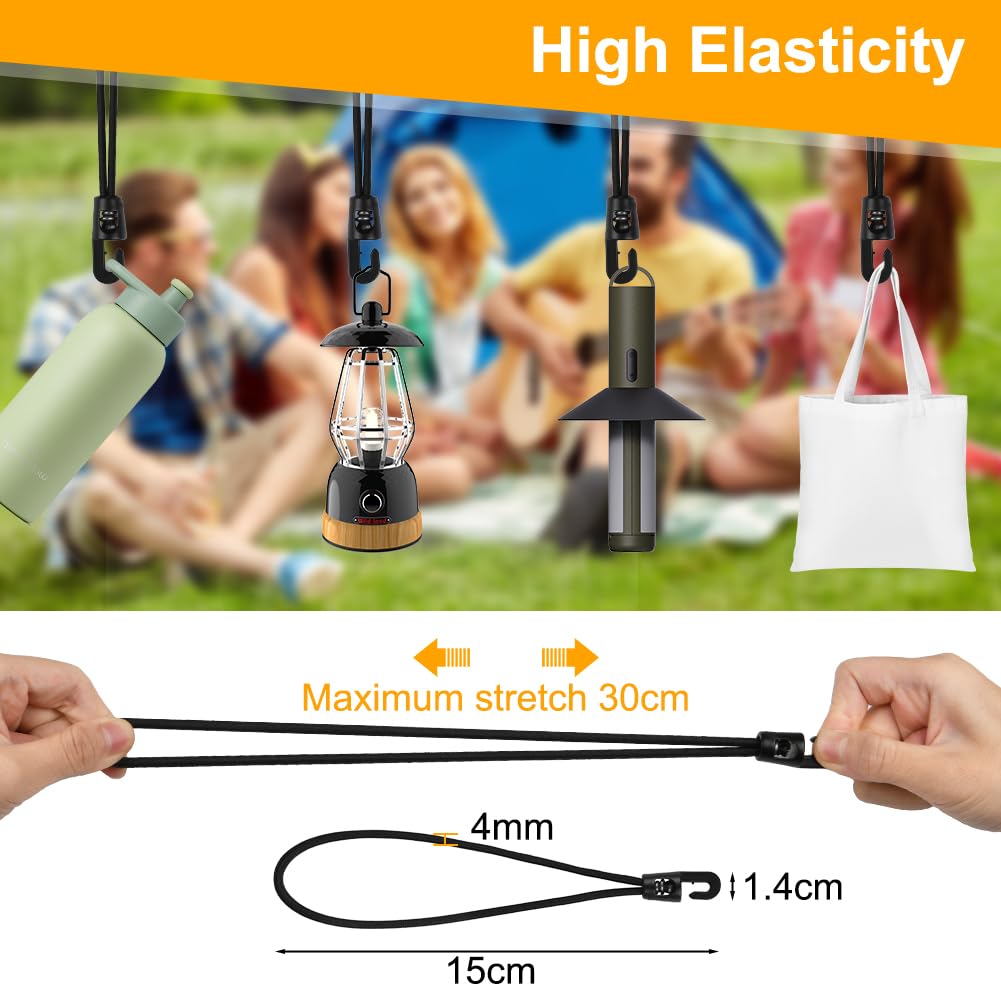 Adiwo 25PCS Bungee Cords with Hooks, 15cm Multi-Purpose Bungee Cords with Hooks, Tarpaulin Hooks for Camping Tarpaulins Tents - Image 2