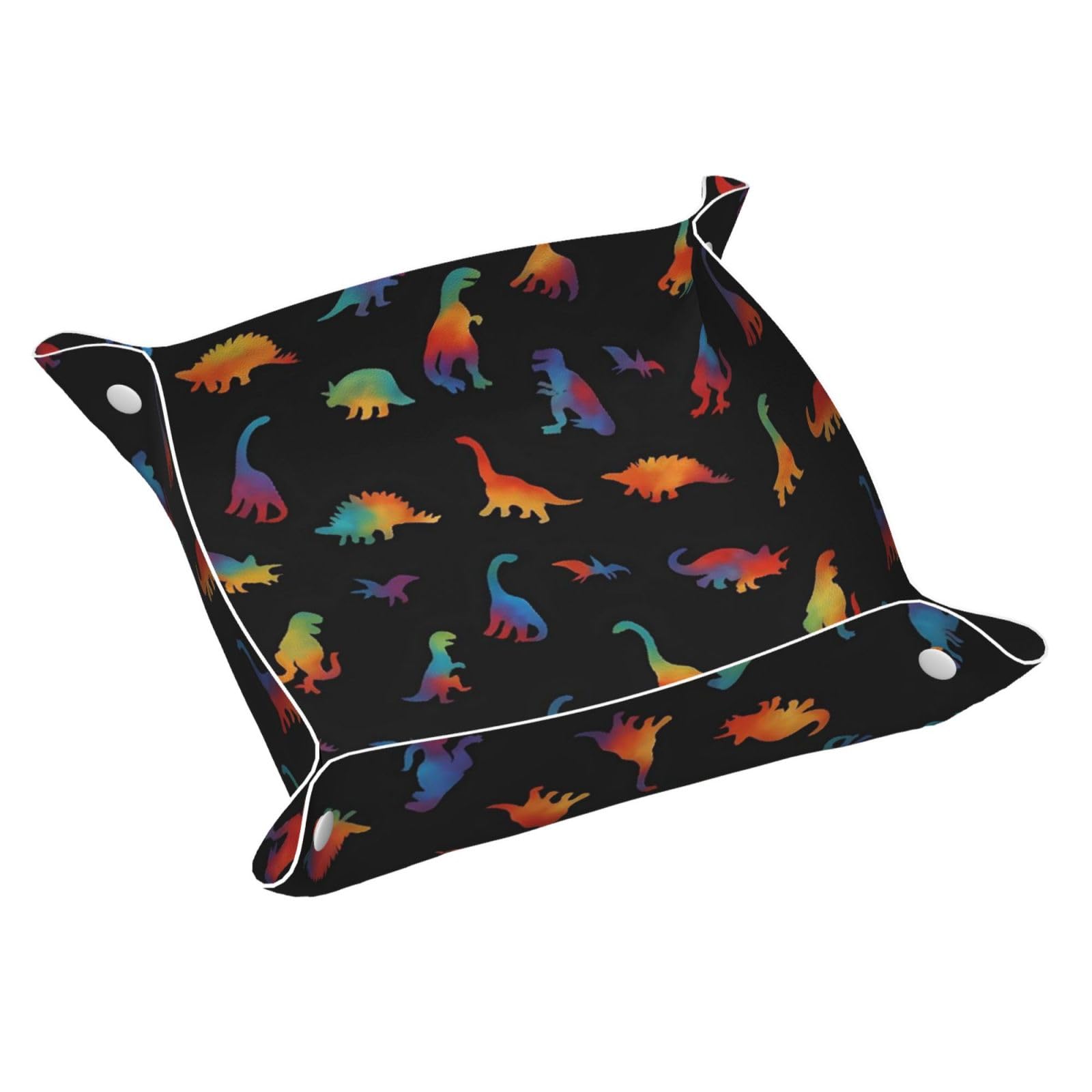HLBSDM Colorful Dinosaurs Tray Men's Leather Valet Parking Portable Entrance Trays Bedside Storage Box