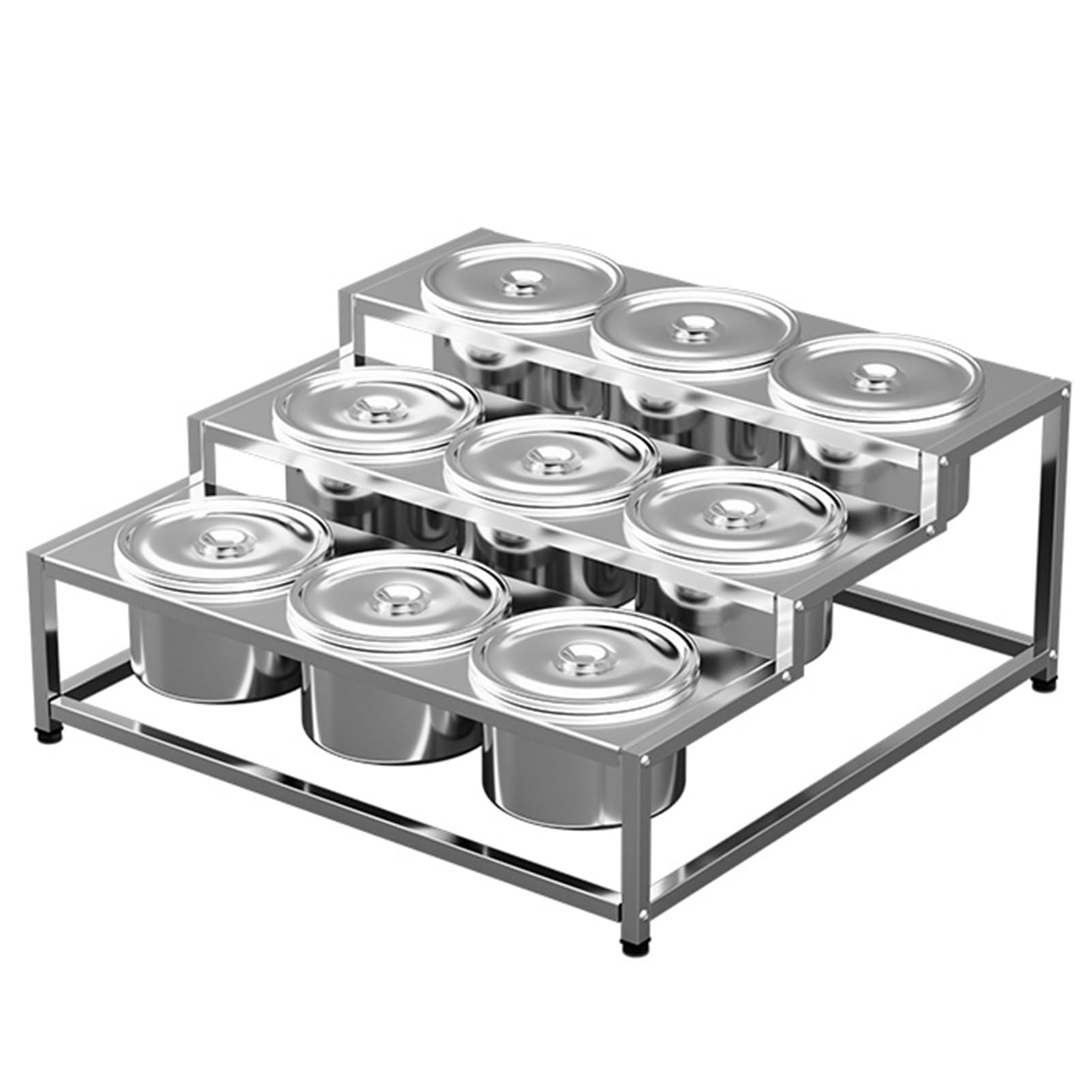 WDSOPK Stainless Steel Spice Racks with Pans and Lids, Commercial Spice Rack Set for Kitchen Buffets, Countertop Dispenser Condiment Racks for Seasoning Sauce Salad Jam Ingredients (57x55.5x26cm)