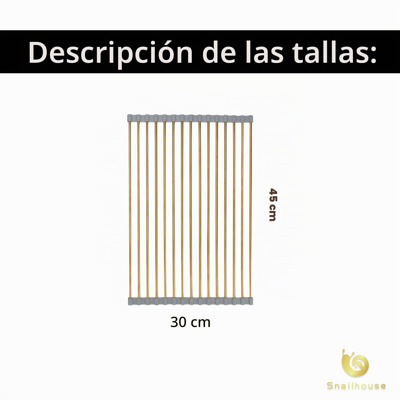 Snailhouse Escurreplatos enrollable, escurridor de platos de acero inoxidable sobre el fregadero con silicona antideslizante para encimera de cocina, dorado (17.8 x 11.8 pulgadas) | Escurreplatos de acero inoxidable sobre el fregadero con silicona antides