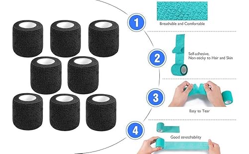 Ciyagpoou Self Adhesive Bandage Wrap,2 Inch Black Breathable Elastic Cohesive Bandages, Vet Wrap Sports Tape Bulk For First Aid Supplies, Wrist Sprains Protection #TOP3