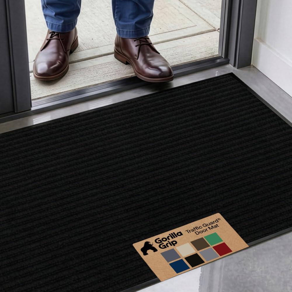 GORILLA GRIP Traffic Guard Indoor Outdoor Heavy Duty Door Mat, 47x35 Black
