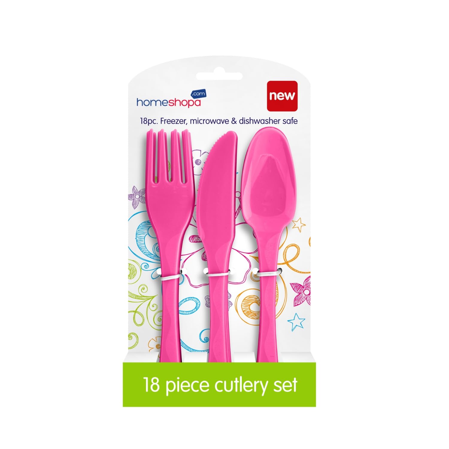 HOMESHOPA Pink Plastic Cutlery Set, 18 Piece Party Serving Knife Spoon & Fork, Reusable Tableware, Unbreakable, Microwave, Dishwasher & Freezer Safe