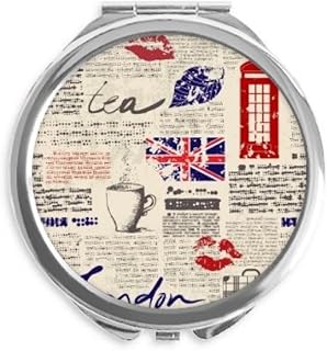Newspaper Lips Kiss Coffee UK Landmark Flag Hand Compact Mirror Round Portable Pocket Glass