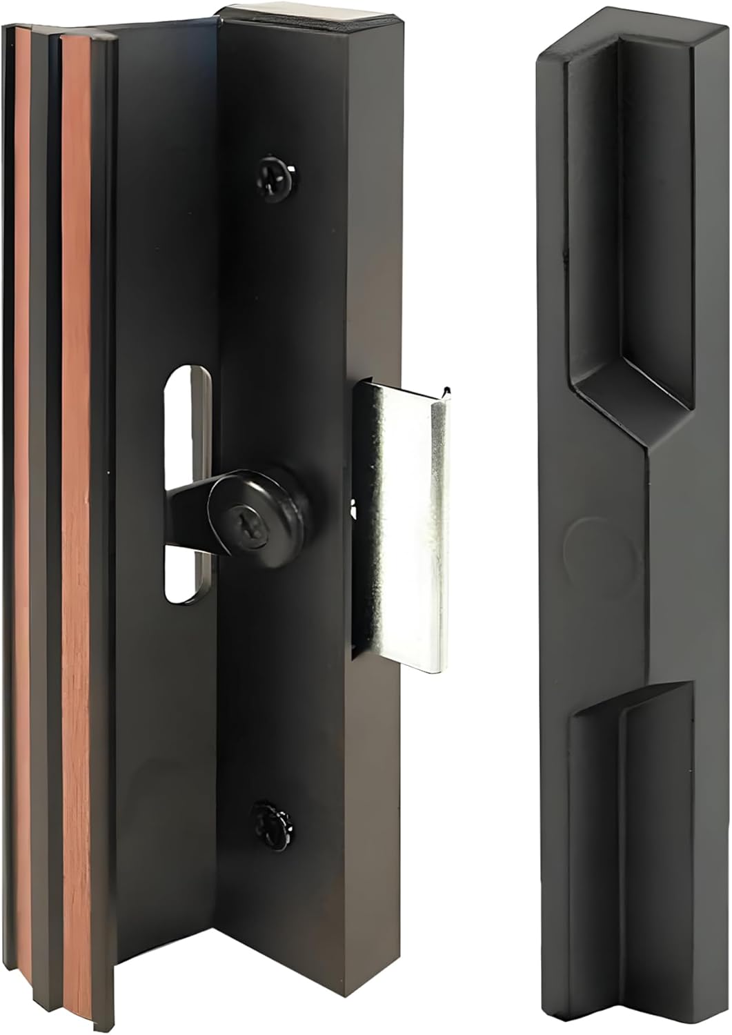 Diecast Sliding Door Handle Set Anodized Black w/ 4-15/16" Hole Spacing – Extruded Aluminum Inside Pull Painted Black – Diecast Pull - Clamp Latch w/ Metal Activator | Sliding Patio Glass Door Handle