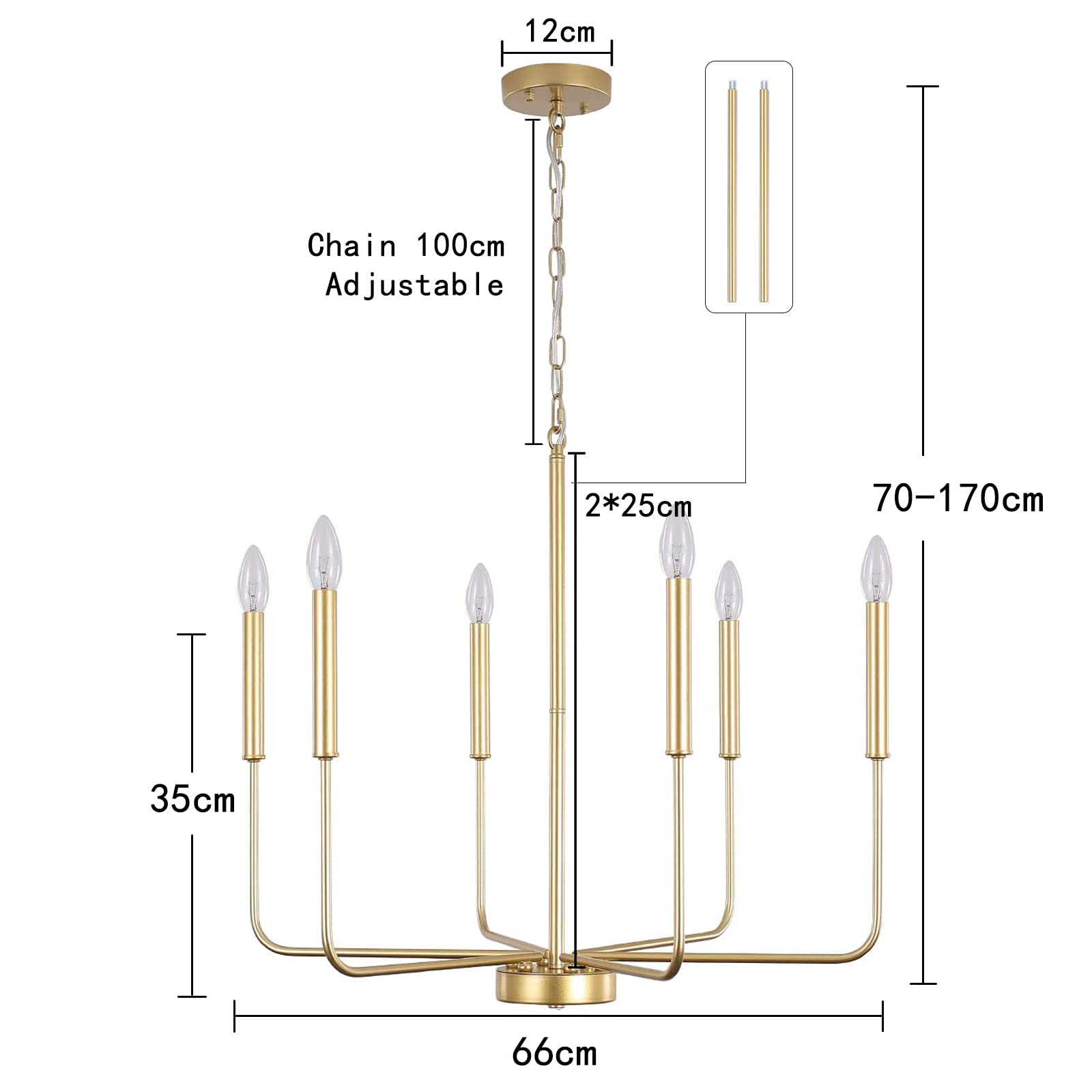 Candelabro De Oro Para Lámparas De Techo, 6 Luces Colgantes, Moderno Candelabro De Casa De Campo Para Comedor, Vela, Luz Colgante De Oro Para Cocina, Isla, Sala De Estar, Vestíbulo, Dormitorio