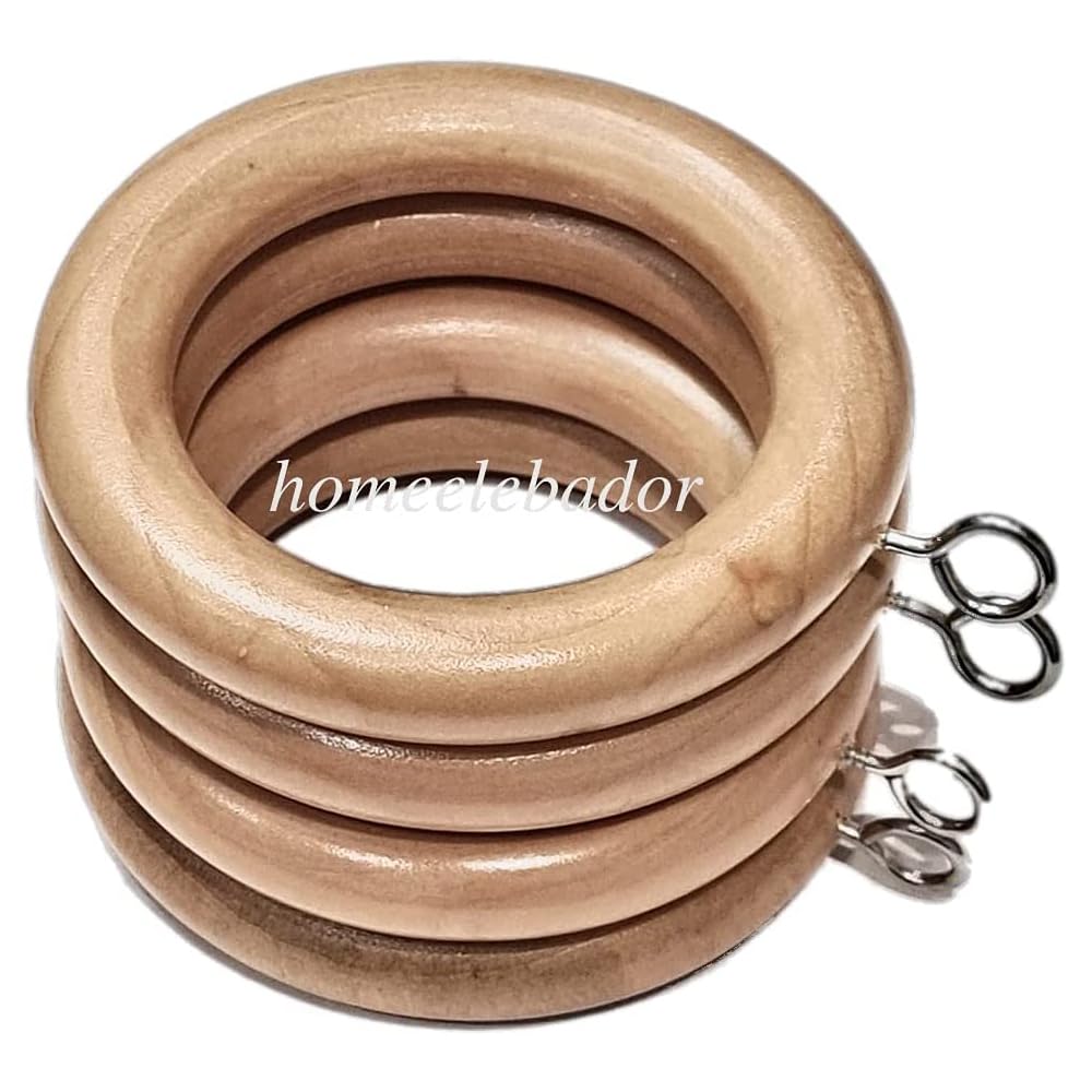 Homeelabador Brown 45Mm Wooden Curtain Hanging Ring Hooks With Eyes (Natural Wood, 24)