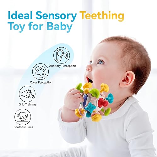 Miniatura 2 de Juguetes sensoriales para la dentición para bebés, juguetes de dentición para bebés de 0 a 6 a 12 meses, juguetes de sonajero sensorial Montessori -