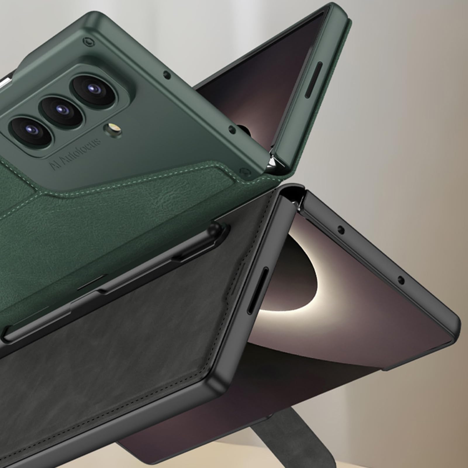 Custodia in pelle per Samsung Galaxy Z Fold 8 Ultra, pellicola protettiva a portafoglio con portapenne, custodia flip in fibra di carbonio, nero