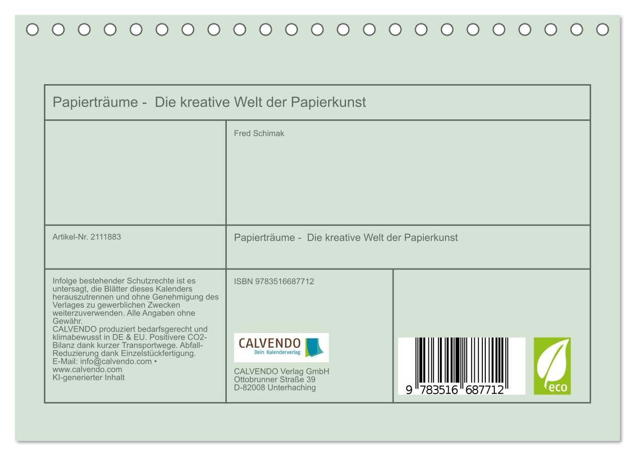 Papierträume - Die kreative Welt der Papierkunst (Tischkalender 2026 DIN A5 quer), CALVENDO Monatskalender: Zarte Kunstwerke aus Papier