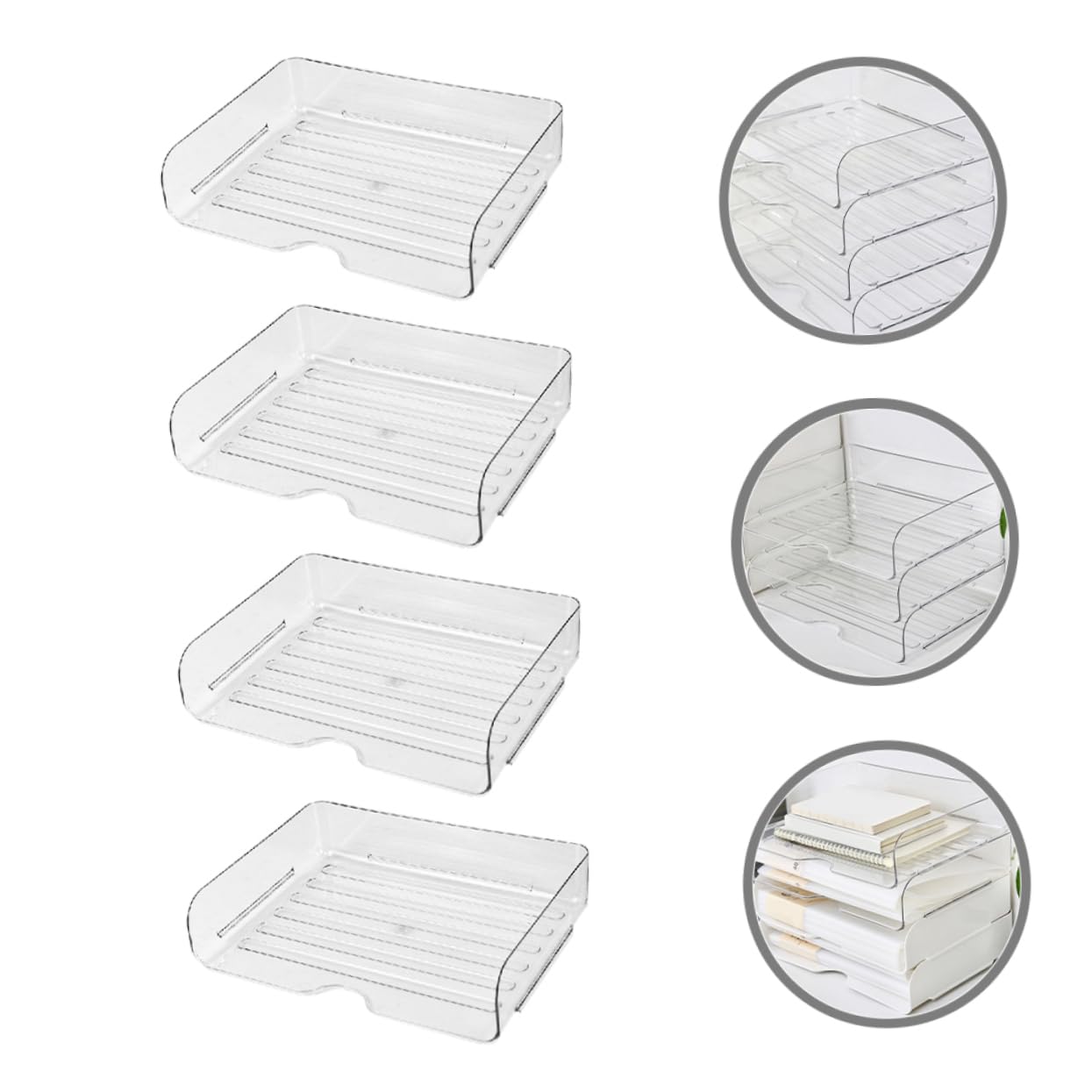 HOMSFOU Bandeja Organizadora de Papel de Escritorio Apilable 4 Uds Pet | Organizador de Papeleo para Oficina y Hogar, Diseño Elegante, Uso del Espacio