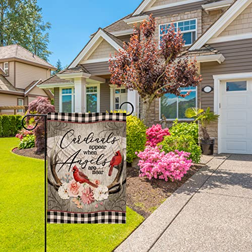 Hzppyz Cardinals Appear When Angels Are Near Spring Peony Flower Home Decorative Garden Flag, Buffalo Plaid House Yard Red Bird Double Sided, Outside Decoration Farmhouse Outdoor Small Decor 12X18 #TOP3
