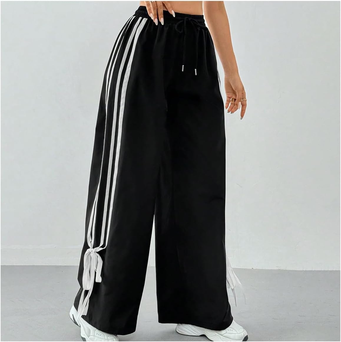 Girl's Bow Track Pants Striped Sweatpants Baggy Wide Leg Parachute Pants for Joggers Hip Hop Dance - Image 3
