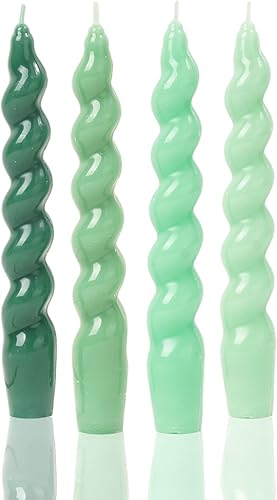 MAITREYA Velas cónicas en espiral color verde, velas cónicas hechas a mano, juego de 4 velas trenzadas para decoración, bodas, fiestas, iglesia,