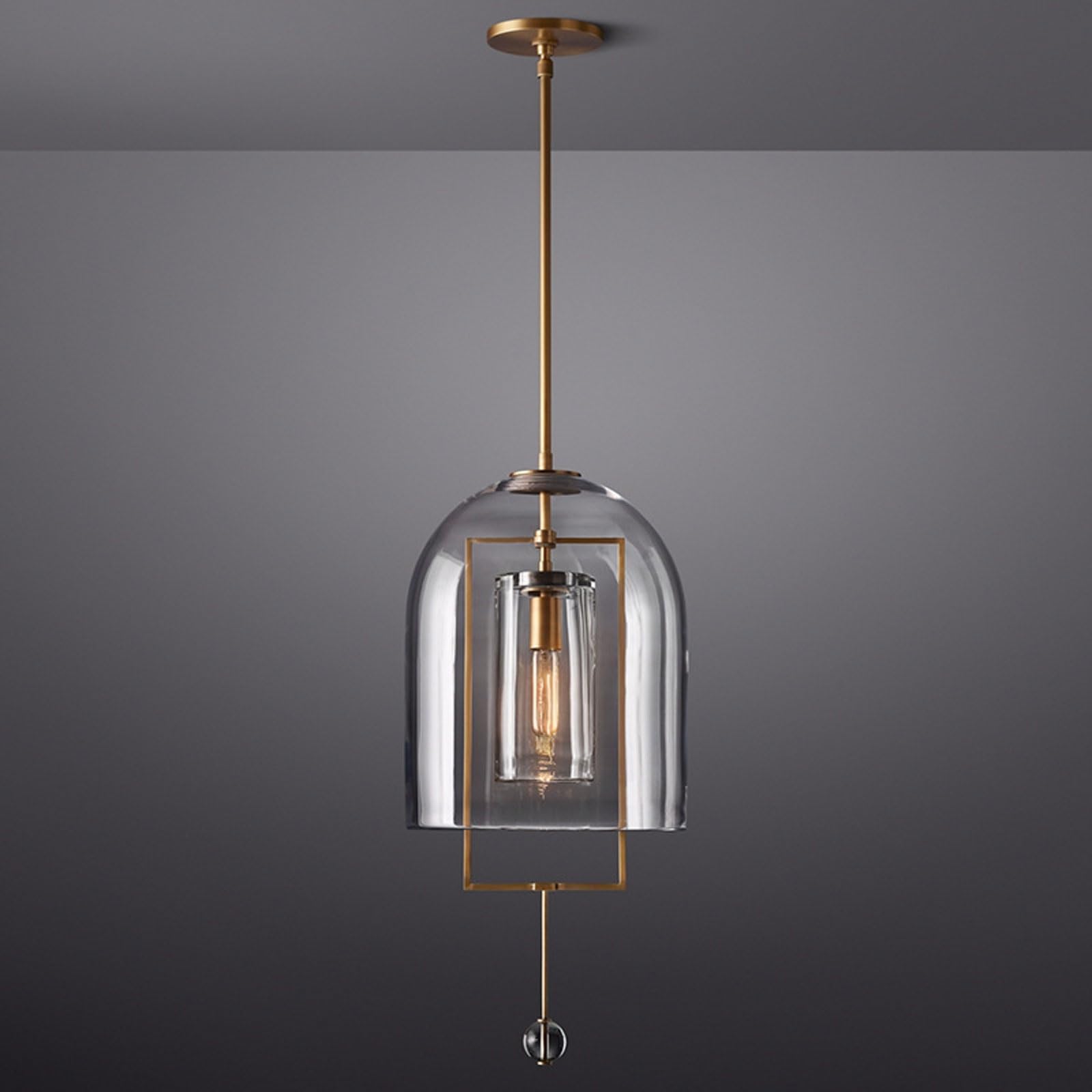 RSZCSMO Industrial Glass Pendant Light Vintage 7.09in Recessed Copper Single-Head Bedside Hanging Lamp Suitable for Dining Tables, Bedrooms, and Bars Lighting Fixture